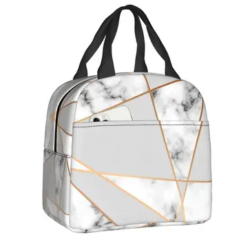 Moderna usamljena torba za ланча s apstraktan mramornim geometrijskim uzorkom za žene, prijenosni hladnjak, термобокс za bento, planinarenje kutija za putovanja