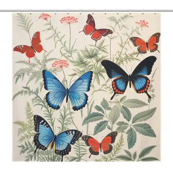 Procvat ljepotica Zavjese za tuširanje s cvjetnim biljka-leptir iz trajna vodootporna tkanina za dekor kupatila sa kukama od 12 predmeta