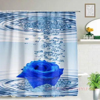 Plava ruža 3D Ispis Zavjese za tuš u kupaonici, paravani za kade, Poliester vodootporne zavjesa od tkanine s crvenim cvijetom, home dekor 180 * 180