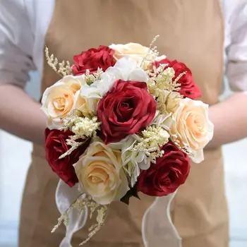 Veleprodaja svilene umjetno cvijeće, buket ruža bijela ruža buket od umjetnog cvijeća za vjenčanje dekor