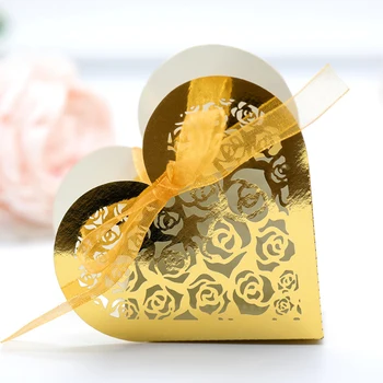50шт bombonijeru u obliku srca s uzorkom ruža, multi-boji poklon papirnate vrećice, pokloni za goste, ambalaža za vjenčanja, rođenja