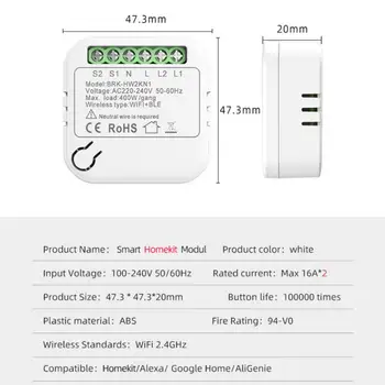 2-band Dual Pametni Prekidač za Wi-Fi S Dvostrukim Platformu za Upravljanje Smart Homekit Modul Smart Switch Modula Za Homekit Mini Smart Breaker Bijele boje