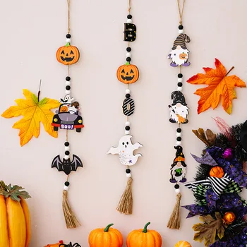 Halloween drvene perle privjesak kućni duh-duh bundeva šišmiš viseći ukras za zid uređenje doma pladanj stranka oslanjanje