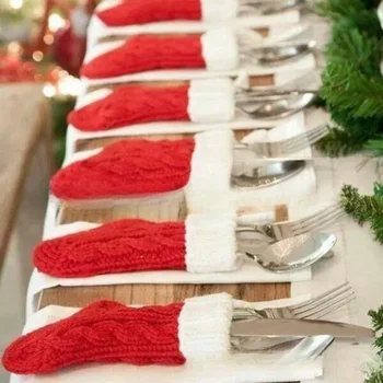 Novi Božićni ukrasi Čarape u obliku Božićnog drvca Kreativno ovjes Božićne Kukičane Čarape Torbica za pribor za jelo
