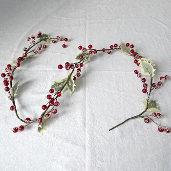 1,2 m, 1PC, imitacija božićna bobica, ukras od ratan, umjetni crveni grah sa simuliranim hladan loze, biljke za dekor božićni domjenak