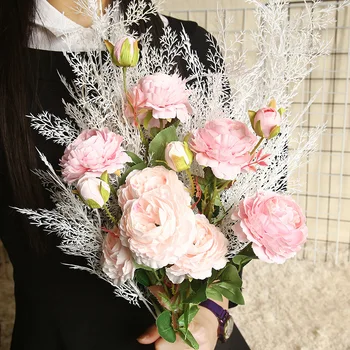 Ruže, 3 glave zapadne božur, imitacija cvijet vjenčanje dekoracije, Zid wind biljaka, Cvjetnih zid