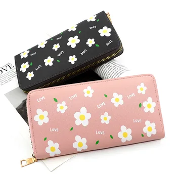 Otkrijte jednostavan ženska dugačka torbu Korejski proizvodnje s cvjetnim ispis na munje, mali novčanik za kovanice sa svježim cvjetnim uzorkom.