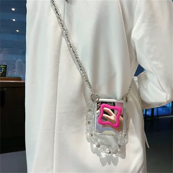 Luksuzni Remen S Metalnim Kristalno Narukvica Nepravilnog Oblika Nosač Zrcala Torbica za Samsung Galaxy Z Flip 3 5G Z Flip3 Flip4 Zflip3 Poklopac