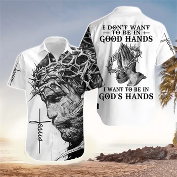 Bog Religija Krist Muške Košulje, Isus je S 3D Ispis Harajuku Svakodnevni Havajski košulja Kratkih Rukava Оверсайз Top Ženske Majice su Majice