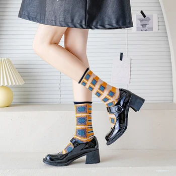 Nove trendy ženske čarape, Novo, ljetni svilene čarape Harajuku s kristalima i dragim po cijeloj površini u obliku životinja, ultra-tanki Prozirni Duge čarape