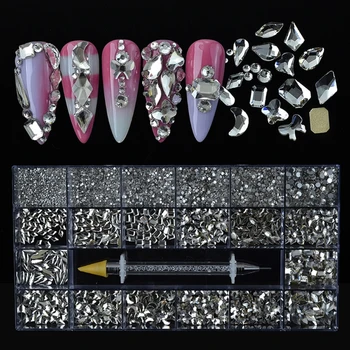8620 kom./kor. Rhinestones različitih oblika, staklena male cover, profesionalni dekor za nokte E74C