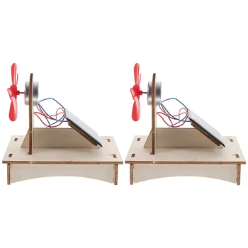 2 Kompleta Stup ventilatora Rekvizite za učenjem DIY Solarne Igračke Drveni Mali Eksperiment Znanstveni projekt Montaže modela na baterije za učenike