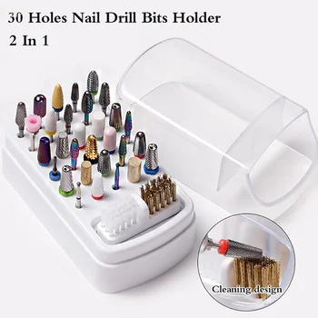 Držač za bušilice za nokte na 30 rupa, transparentan prašinu torbica za bušilice za akril nokte, alat za pohranu vježbi za nokte s četkom
