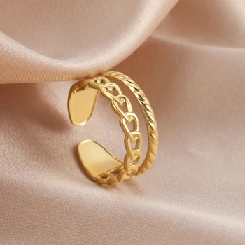 Geometrijski prsten od nehrđajućeg čelika za žene, dupli sloj lanac od пеньковой užad, Otvoreni prsten, Modni Nakit, poklon