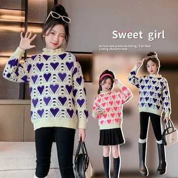 Djevojčice moda novi print pletene džemper, pulover proljeće i jesen djeca odjeća djeca kostim za djevojčice-dijete od 3 do 12 godina