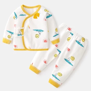 Komplet odjeće za novorođenčad BC2226-1 iz 2 predmeta, proljeće-jesen dječji odijelo, odjeća za mlađe dječake i djevojčice, pamuk top s dugim rukavima i likom iz crtića, komplet odjeće za novorođenčad BC2226-1