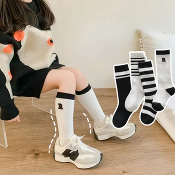 Uniseks, školski čarape za mlade, Korejski Crno-bijele golfs u strip za djecu, Dječje čarape od 1 do 8 godina