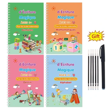 4 Knjige / Skup Njemačkih Magičnih ormarića pod uvjetom bilježnice za pisanje za djecu Matematika Montessori Kaligrafija Knjiga Učimo pisati 3D Njemački Udžbenik