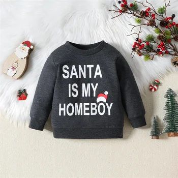 Božićni свитшоты za male dječake, kapa s okruglog izreza, pulover s буквенным po cijeloj površini, zimske majice za djecu