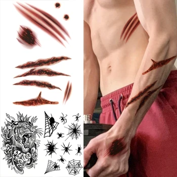 Privremene tetovaže sa ožiljcima na Noć vještica Za muškarce i djecu, Realno je Lažni Naljepnica s tetovažom Tigar i Pauk, Jedinstvena tetovaža na ruci i leđima, napravio svojim rukama