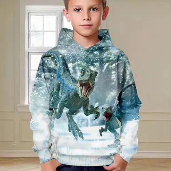 Veste s 3D ispis Dinosaura Vanjska odjeća, Za dječake i djevojčice Svakodnevne modne veste s kapuljačom Оверсайз Dječji Pulover Sportski kostimi Odjeća