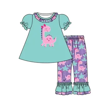 Valentinovo dinosaur moda djecu s kratkim rukavima dječja odjeća butik djevojčica ljubav dizajn banta odijelo s рюшами