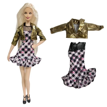 Službeni komplet odjeće NK za lutke u studentskom stilu, 1 komplet: kratka jakna s lapels + rose checkered haljina sa volanima za Barbie lutke pribor za igračka kućica