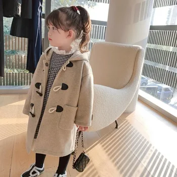 Topli kaput srednje dužine za djevojčice, nova jesensko-zimska odjeća, modni kaput s lapels u korejskom stilu, Dječje jakne novi stil