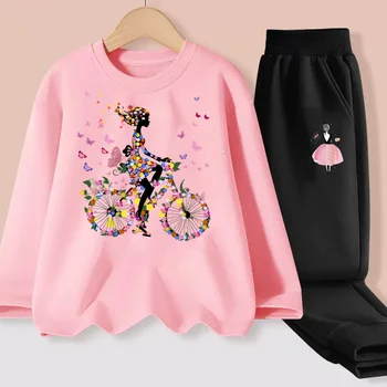 Odjeća dugih rukava za djevojčice Aimi Lakana, Biciklistička majica s kravatom, dječji proljetne majice, hlače, dječje odjeće s likovima iz crtića, setove iz 2 predmeta