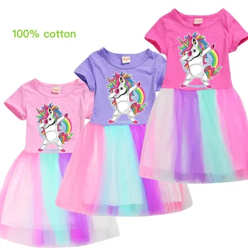 Ljetna haljina za djevojčice Večernje haljine princeze jednoroga kratkih rukava iz mreže Vestidos Rainbow kostim za djevojčice od 3 do 12 godina