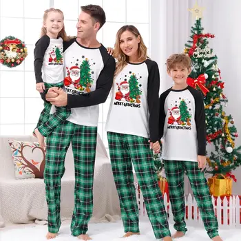 Nova Božićna пижама Obiteljski paket za odrasle i djecu, Pse, Božić Djeda, obiteljske setove, obiteljska Božićna пижама, odjeća