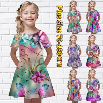 2022 Nova Ljetna Vintage Midi suknja za djevojčice s okruglog izreza i cvjetnim ispis, Slatka haljina princeze za svaki dan, suknja kratkih rukava