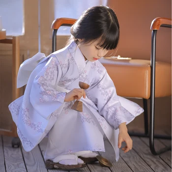 Novi dolazak Japanskog dečije kimono Юката s po cijeloj površini ljubičasta tratinčice, odjeća za djevojčice, odijelo za scenskog predstavljanja ZL895
