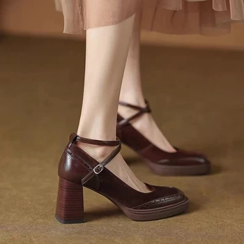 Cipele Mary Jane Ženske cipele 2024 godine Nova ljetna suknja u francuskom večernjim satima stilom u visokim potpeticama na debelom petu Univerzalna obuća za temperamenta