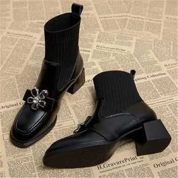 2023 Nove ženske zimske čizme Chelsea s masivnim luk, moderan luksuzni gladijatorske cipele u gotičkom stilu, стрейчевые cipele na srednje potpetice i platforme.