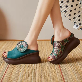 35-40 Sandale na platformu s otvorenim vrhom i debelom potplatom u etničkom stilu, ženska ljetna obuća