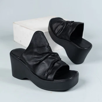 Najnovije popularni modni papuče na platformi i танкетке s otvorenim vrhom, Crna ljetna cipele, ženske sandale na vrlo visoku petu, svakodnevne ženske cipele