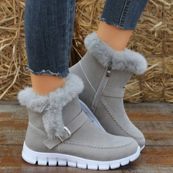 Nove zimske ženske čizme, tople pliš ženske zimske čizme, нескользящие, ravnim cipelama obložen s patentnim zatvaračem, udoban svakodnevne Ženske patike velike veličine 43
