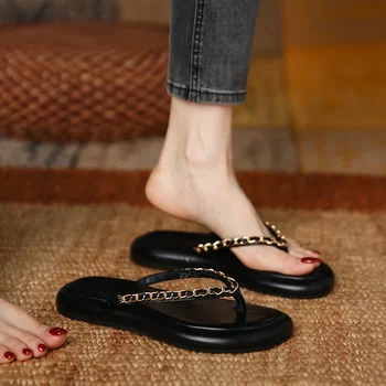 Ženske cipele u prodaji 2023, Nove Trendy Ženske Papuče sa metalnim lancem, Ljetni Svakodnevne aktivnosti na Plaži Japanke na ravne cipele za Žene, Chaussure Femme