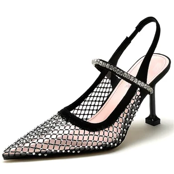 Nove Seksi otvorene Modne marke cipele na visoku petu, Ženske Prozirne Sandale sa štrasom, Ženske cipele-brod sa sklopivim naslonom