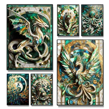 Sažetak Кинцуги Dragon Phoenix Lav Vuk Ispis Plakata Za Dnevni Boravak Home Dekor Moderne Životinje Platnu Slika Na Zidu Umjetnosti