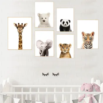 Plakat sa životinjama, Žirafa, Slon, slika na platnu, Zidna grafika u skandinavskom stilu, Panda, Bijeli medvjed, Slika Tigra za dnevni boravak, Dekoracija za Dječju sobu