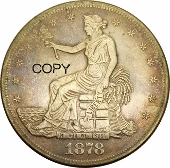 Novac-kopija Liberty Seated Trade Dollar SAD 1878 ccm, латунная, посеребренная, prijenos novčić