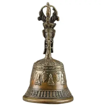 16 cm, Bakar, Mesing, KINESKI obrta, Azijski Fin Kineski Tibet Bakreno Zvono za Protjerivanje Nečiste Sile