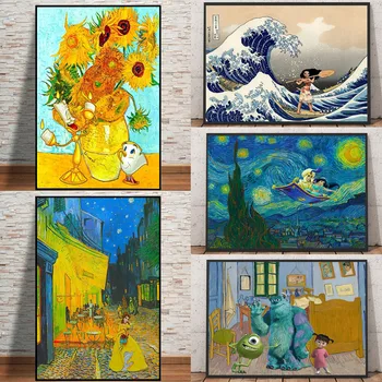 Диснеевский Art Van Gogh Čuveni plakati sa slikama I grafike Mickey Mouse Jasmin Belle Princeza Zid umjetnost od bijelog kraft-papir Kućni dekor