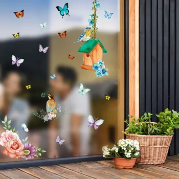 Naljepnice na prozor s grani ptica, Jedinstvena grana drveta, Obostrane vizualni prozor folija, 3D-statički naljepnica protiv sudara