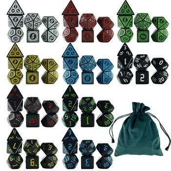 Skup višestrukih kocke DND 10 X 7 (70 komada), Raznobojnim Slojevitost Kocke društvenih igara D & D RPG D4-D20 s 1 Velikom torbom Flanel
