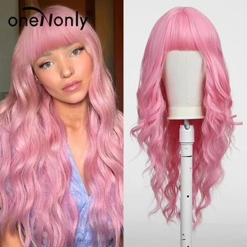 oneNonly Dug pink periku s šiške, prirodni val, Toplinski valovita kosa, sintetičkih perika za žene, cosplay u stilu Лолиты