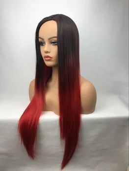 Ženski periku Duge ravne ženski crno-crvena perika od prirodne kose
