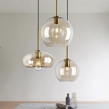 Viseće svjetiljke iz skandinavskih amber stakla, dizajnerske restoran luster u industrijski stil, moderne, Jednostavne Staklene lustere za caffe bara